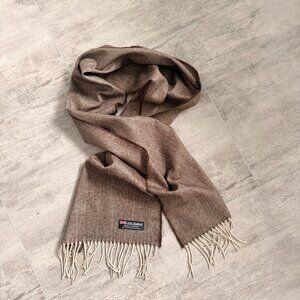 100% Cashmere Herringbone Scarf Made in Scotland Tan Brown EUC